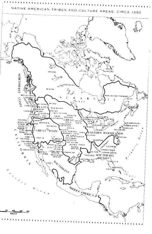 Map of American Indian land and trips 1650